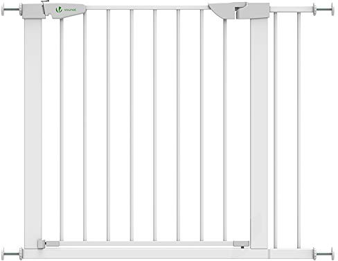 VOUNOT Treppenschutzgitter 75–96cm, ohne Bohren, Türschutzgitter für Kinder, Hunde und Katzen,Treppengitter, Magnetverschluss, 90° Stop, Weiß