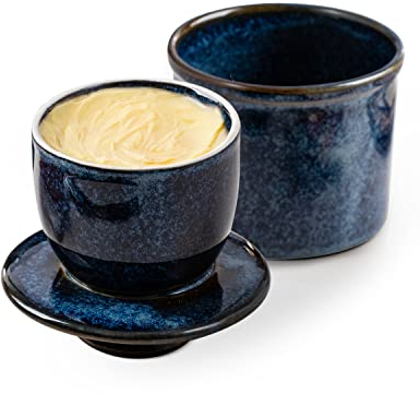 HOME DECOR Reactive Glaze Butter Crock, French Butter Dish with Lid for Counter, Butter Keeper with Water Line for Fresh Spreadable Butter- Reactive Bule