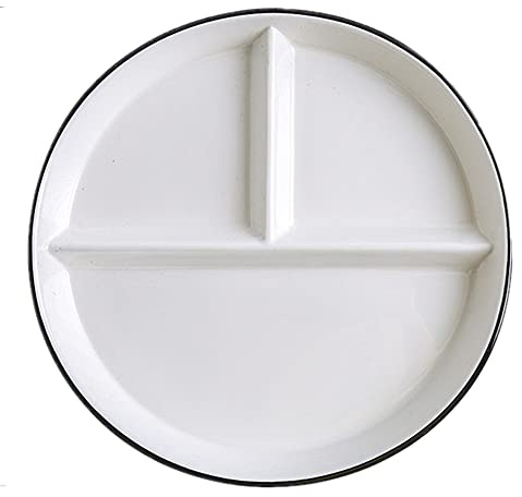 OnePine Plato de cerámica dividido en tres, plato nutricional de porciones, diámetro: 23 cm, estilo moderno, blanco