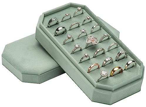 COWFEX Velvet Ring Organizer Display Tray Jewelry Box Earring Holder Case for Wedding Birthday Christmas Day (Emerald Green)