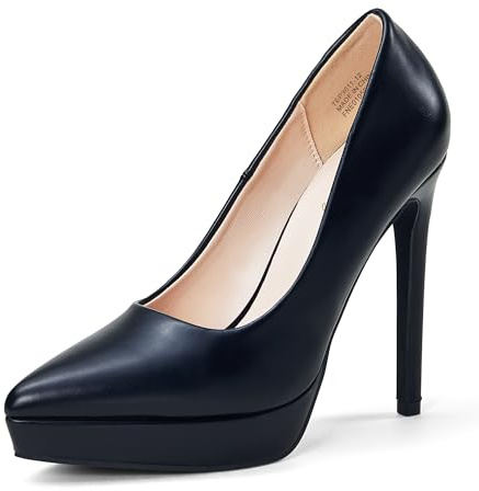 Zhabtuc Zapatos de tacón de Aguja clásicos con Plataforma para Mujer, Tacones Altos, Zapatos de Boda con Punta en Punta, Negro, 42 EU