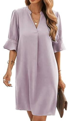 Famulily Women Summer Ruffle Sleeve Shift Dress Wedding Guest Party Dresses Purple S