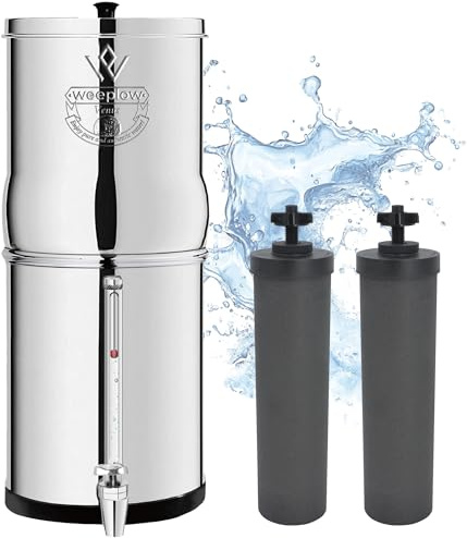 Weeplow® Venus ECO - Système de Filtration d'Eau par Gravité 5.6L Litres AISI 304 avec 2 Eléments de Purification O'Pure 2 Et Robinet 100% Inox (Inox, 5.6L ECO)