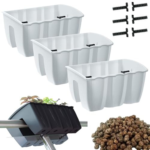 DIKEL 3X Bac à Balustrade - Pot de Fleurs pour intérieur et extérieur - Pot de Fleurs - Pot de Balcon - Pot décoratif - DCRO400 + Argile expansée 5l - 280x395x200mm - Blanc