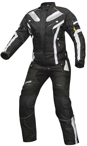 Damen Textilkombi 600D Motorradkombi Touringkombi X-DRIVE Motorradhose Motorradjacke atmungsaktiv wasserdicht Schwarz Weiß (X-Drive-Lady-2024, DE/NL/SE/PL, Alphanumerisch, XXL)