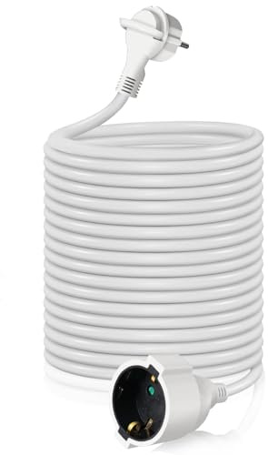 EXTRASTAR Verlängerungskabel 10m mit Flachstecker, Verlängerungskabel Flach für innen, mit Kinderschutz Stecker, 16A/250V, 3680W, Weiß