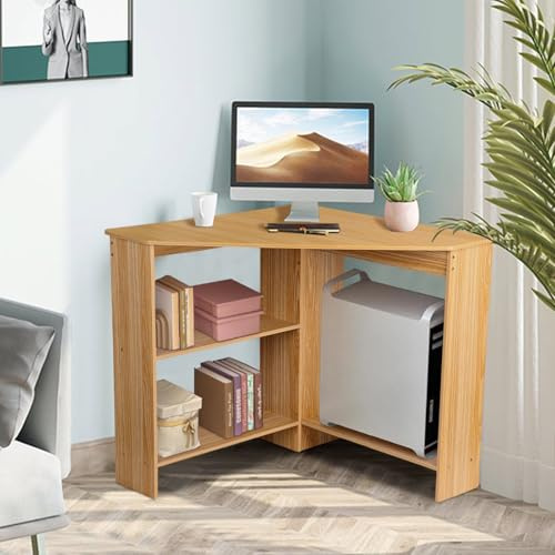 yoakaiax Escritorio esquinero para espacios pequeños, escritorio de computadora de oficina en casa con estantes, escritorio de juegos, mesa de esquina para trabajo, escritorio triangular, escritorio