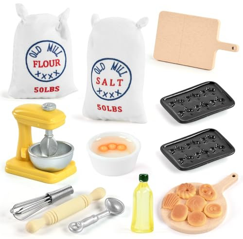 Accesorios para Casa de Muñecas Miniaturas, Accesorios de Cocina Miniatura, 1:12 Miniatura Casa Muñecas Accesorios Cocina Set, Miniatura Harina Galletas Mezclador, Accesorios de Cocina para Muñecas