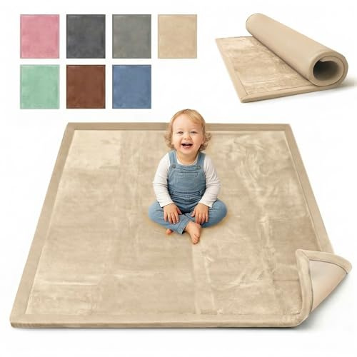 BabybeFun Krabbelmatte Baby - kuschelig weich - 3cm Dicke Spielmatte - schützt vor Stößen - Teppich Kinderzimmer 150x150cm - rutschfeste Schaumstoffmatte - Spielteppich Kinder - Krabbeldecke warm