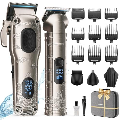 Vgrpro Haarschneidemaschine für Männer Professionell, Kabellose Haarschneidemaschine profi zum Haareschneider, Haarschneider Herren und Trimmer Set, Elektrischer Trimmer Herren mit Paket Box(Silver)