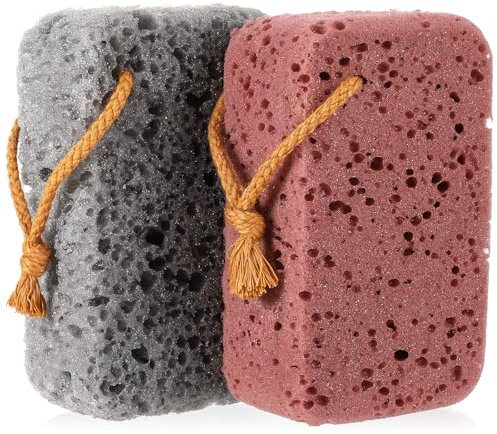 Ymapinc 2 spugne da bagno grandi e confortevoli, per bagno, morbida spugna luffa, accessori per la pulizia del corpo, per uomini e donne, colore grigio e marrone rosso (14,7 x 9,8 x 5 cm)
