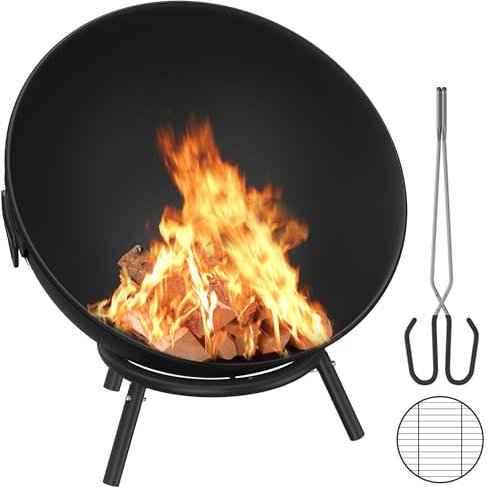 Suusolny Brasero de 62 cm pour le jardin, la terrasse et le balcon - Brasero de camping en acier - Avec trépied - Flexible et réglable - Pour feu de camp - Noir