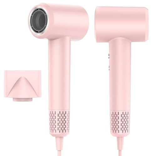 LKV Asciugacapelli Phon Hair Dryer Phone Capelli Professionale Rosa, Phon Ionico 110.000 G/Min per Fast Drying 200 Milioni Ioni Negativi con Ugello Magnetico 360°, Phono Piccolo per Viaggi e Domestico