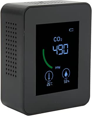 Capteur de Dioxyde de Carbone à Demi-Couverture - Détecteur USB Charge Air Quality Monitor pour Centres Commerciaux dans Le Restaurant L'hôpital avec Tests Crème Hydratante à Température (Black)