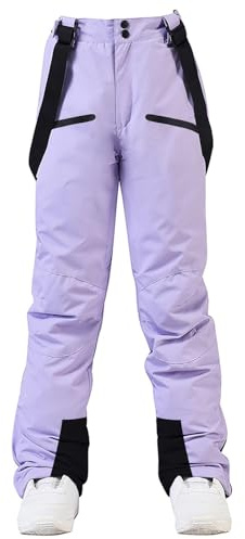 HOUZONIY Pantalones de esquí para mujer, pantalones térmicos de snowboard, pantalones de exterior para mujer, cintura ajustable, con tirantes extraíbles, ropa de esquí, morado, M