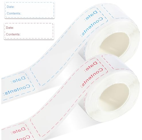 1000 Etiquetas Adhesivas, 8 Rollo Etiquetas Adhesivas, Etiquetas Congelador De 75×25mm, Etiquetas Impermeables En Colores Azul/Rojo, Etiquetas Para Frascos Autoadhesivas E Impermeables