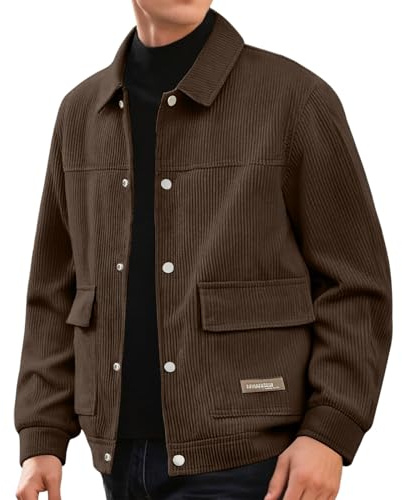 DASONLUE Giacca da uomo in velluto a coste con bottoni, resistente all'abrasione, lunga durata, giacca invernale Corduroy, con colletto rovesciato, giacca per le mezze stagioni, con tasche, caffè, 4XL