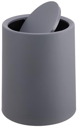 Relaxdays Papelera cosmética 6L con Tapa abatible, Cubo Interior, plástico Mate, Redonda para baño, Gris Oscuro 26x20x20