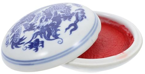 AUTSUPPL Cuscinetto Inchiostro per Timbri Rosso Brillante, Tondo in Ceramica, Portatile e Leggero, per Calligrafia e Scrapbook