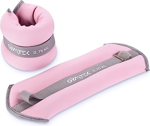 Gymtek Verstellbare Knöchelgewichte - Verstellbares Gewichte-Set am Knöchel - Handgelenkriemen am Handgelenk – Gewichtsmanschetten - Fuß-/Handgelenkgewicht Manschetten - 2x0,75kg - Rosa