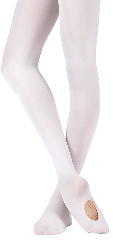 Bezioner Ballett Strumpfhose Cabrio Tanzstrumpfhose mit Fersenloch für Kinder Mädchen und Damen Weiß M(125-140 cm)
