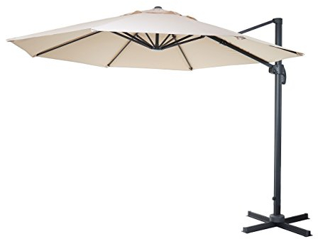 Mendler Gastronomie-Ampelschirm HWC-A96, Sonnenschirm, rund Ø 3,5m Polyester Alu/Stahl 26kg - creme