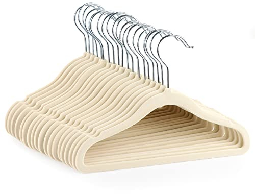 Baby Kleiderbügel aus Samt, ilauke 20 Stück Samt Kleiderbügel für Neugeborene Baby Kinder Kleinkinder mit Samtbezug,Baby Bügel Set Beige mit Rutschfester Oberfläche für Kinder&Babykleidung