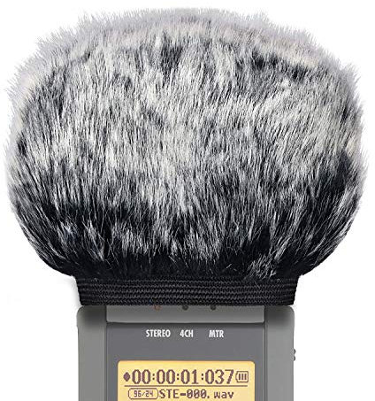 SUNMON Furry Windscreen Compatible with Zoom H4N Recorder, Synthetic Fur Wind Muff for Microphones, Professional Pop Filter with Noise Reduction, Outdoor Handheld Use(Black)