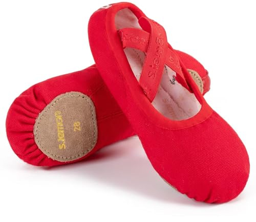 s.lemon Canvas Ballet Shoe, Split Sole Girls Ballet Dance Shoes for Adult Children's Red 29