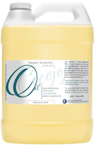 Sweet Almond Oil 1 Gallon 100% Pure Natural Cold Pressed Unrefined Extra Virgin 128 fl oz - for Hair Skin Body Nail and Beard Carrier Oil for Essential Oils - Moisturizing, Hydrating, & Nourishing