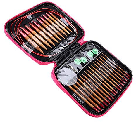 Ferri da Maglia Circolari in bambù, Ferri da Maglia Circolari Intercambiabili Set di Aghi in bambù Carbonizzato Intercambiabili Set di Anelli in Alluminio con Ferri
