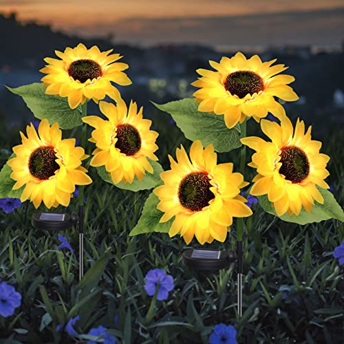 HELESIN Solarlampen für Außen Garten 2 Stück, Solarleuchten für Außen mit 3 Solar Sonnenblumen und 20 LEDs, IP65 Wasserdichte Solar Blumen für Außen, Gartendeko für Draußen Muttertagsgeschenk