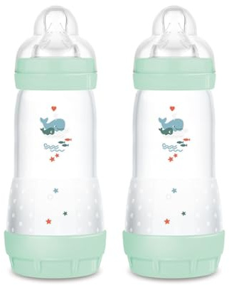 MAM Biberon Easy Start 320 ml (Set da 2), Kit da 2 biberon anticolica per allattamento, Riduce le bolle d'aria e il rischio di coliche, Accessori neonati 4+ mesi con tettarella misura 3, Verde