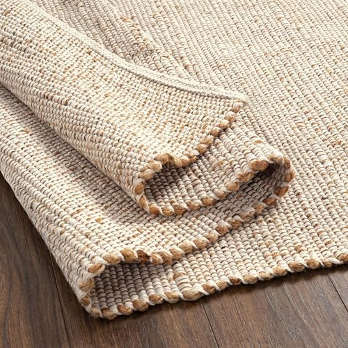 GRUHUM Jute Cotton Area Rug 10'x13' ft Large Hand Woven Natural Farmhouse Rug for Living Room, Bedroom Kitchen - Rustic Vintage Bohemian Eco-Friendly Carpet Home Décor 10x13 ft Natural Boho Rug