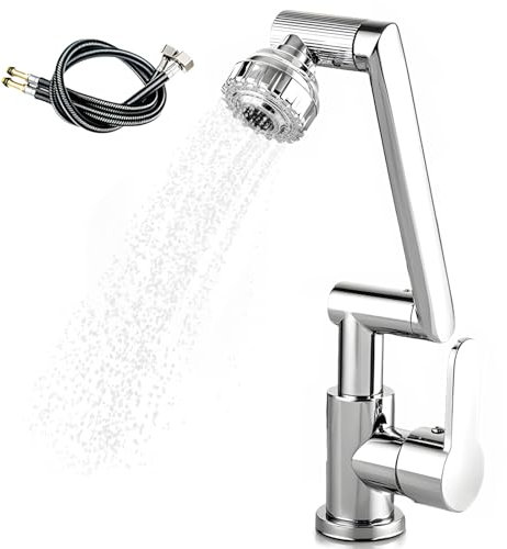 Robinet Cuisine, Robinet Cuisine Douchette, Régulateur de Jet de Robinet 1080°, 2 Modes de Jet, Robinet Mitigeur Avec Tuyau de Raccordement Eau Chaude/Froide de 60 Cm - Argent