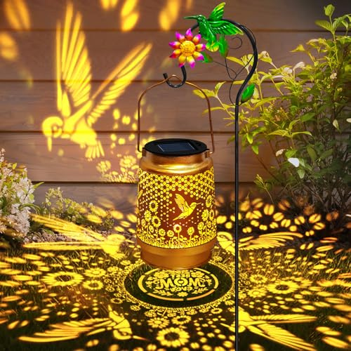 Mothers Day Gifts Solar Lanterns Outdoor Waterproof Hummingbird with Shepherd Hook,Hummingbird Garden Decor Birthday Gifts for Women Mom,Hanging Solar Lights Metal Bird Decorative for Yard,Patio,Porch