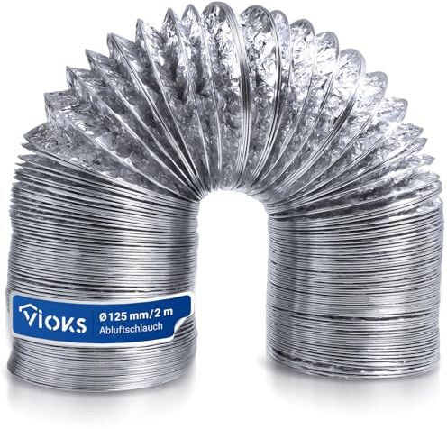 VIOKS 2 meter frånluftsslang 125 mm frånluftsrör köksfläkt för 125 st luftvägningssystem – luftslang luftkonditionering frånluftsslang köksfläkt aluminium flexrör torktumlare frånluftsslang isolerad