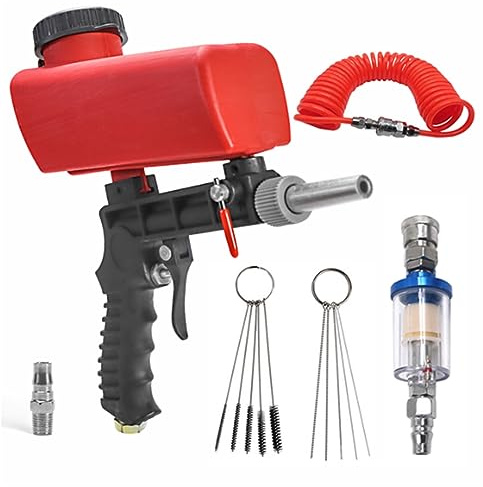 DQZRTUECA Sandblästerpistolsats, bärbar sandbläster, justerbar pneumatisk sandblästringspistolsats, 90psi bärbar hemsandblästringsmaskin