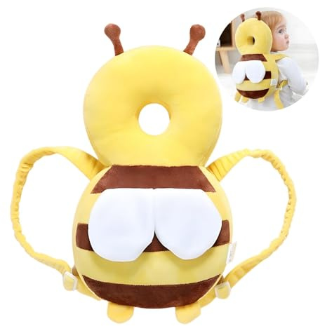 Mochila de protección de cabeza de bebé PandaEar, protector de cabeza para niños pequeños al caminar, almohadilla de protector de cabeza ajustable y cojín de seguridad (Amarillo)