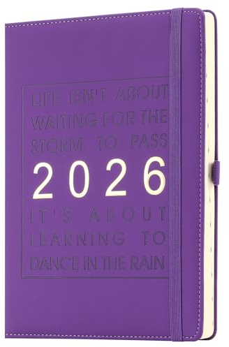 A4-dagbok 2026 dagar per sida, produktivitet daglig planerare från jan 2026 till dec 2026, organiserare veckoplanerare med pennhållare, innerficka (lila 2026, A4)
