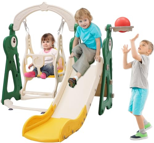 Tobogán interior a partir de 1 2 3 4 5 años, parque infantil 4 en 1 para niños pequeños con columpio, tobogán para bebés y habitación infantil, tobogán de jardín para niños pequeños para interiores y