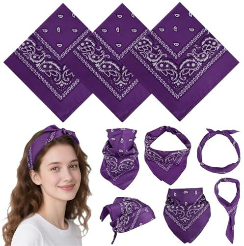Evadollina Purple Bandana, 3 pezzi di sciarpa da donna fazzoletto, bandana per donne e uomini, sciarpa per bicicletta e quotidiano (21 x 21 pollici)