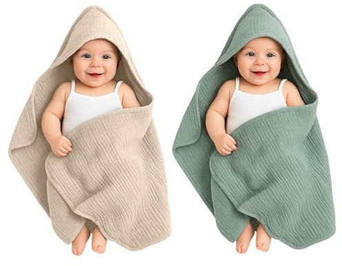 ROEOWENE 2st Babyhandduk med huva, muslin bomull, 80x80cm, babyhandduk för flickor pojkar, handdukar för nyfödda, badhanddukar för småbarn muslin, babybadhanddukar