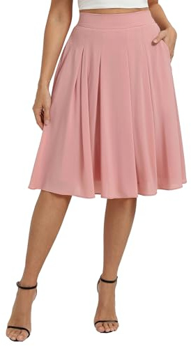 Belle Poque Gonna da donna casual, a vita alta, a pieghe con tasche, Grigio Chiaro Rosa, XL