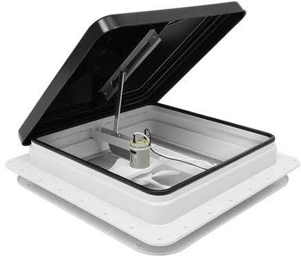 innytund Finestra da tetto con ventola, 42 x 42 cm, colore nero e bianco, in plastica, universale, per aperture da 14 x 14 pollici, protezione dalle zanzare
