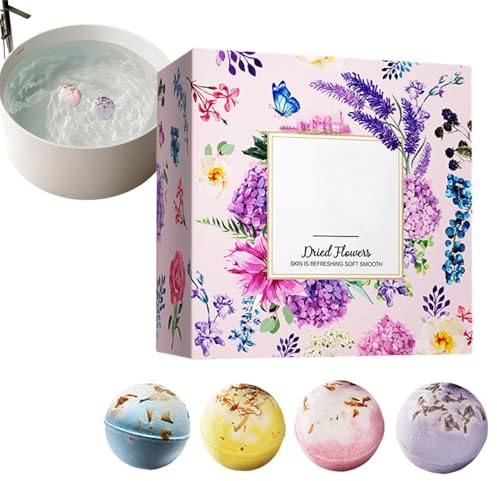 Bollisate Bagnoschiuma Naturali per Donna,4 Pezzi con Fiori Essiccati per il Bagno - Bombe da Doccia Naturali,Regalo per Lei, Fidanzata, Moglie, Mamma, Cena Romantica, Compleanno, Viaggio, Relax