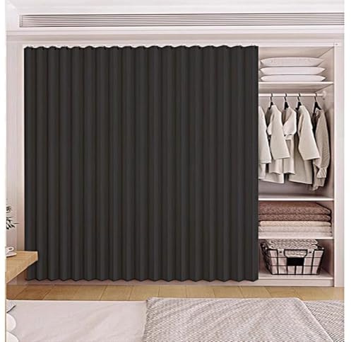 Skjutgarderob, självhäftande, hylla, rumsavdelare med skena för kök, skoplatser, cabi, tvättmaskiner, ogenomskinlig svart (160 x 200 cm)
