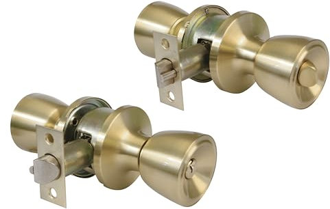 Amig – Pomello per Porta d'Ingresso | Set di Pomelli a Sfera con Sistema Anticarta| Ottone | Serratura d'Ingresso 60/70mm | Chiave e Chiavistello | Per Porte in Legno | Serratura a Quadrante | Opaco