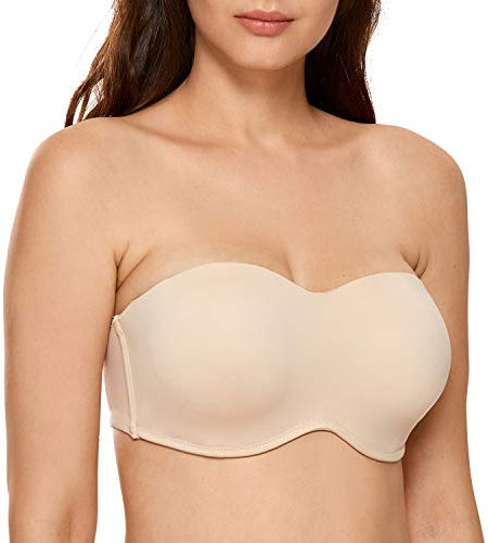Delimira Women's Strapless Bra Underwire Non Padded Minimiser Plus Size Bandeau Seamless Bra Beige 38G