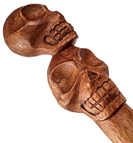 WINDALF Wanderstab Skull 130 cm Spazierstock Totenköpfe Wanderstab Handgearbeitet Holz